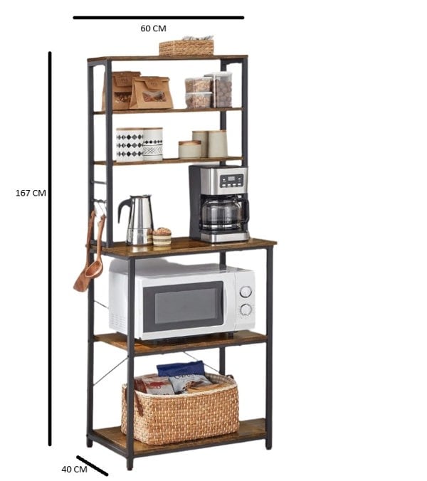 Modcraft Industrial Kitchen Storage Rack with 6 Shelves & 6 Hooks, Adjustable Middle Shelf
