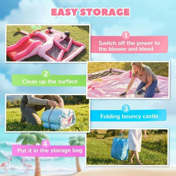 Inflatable Bounce House for Kids with Slide, Ball Pit, Basketball Hoop and Blower for Indoor Outdoor Garden, Pink