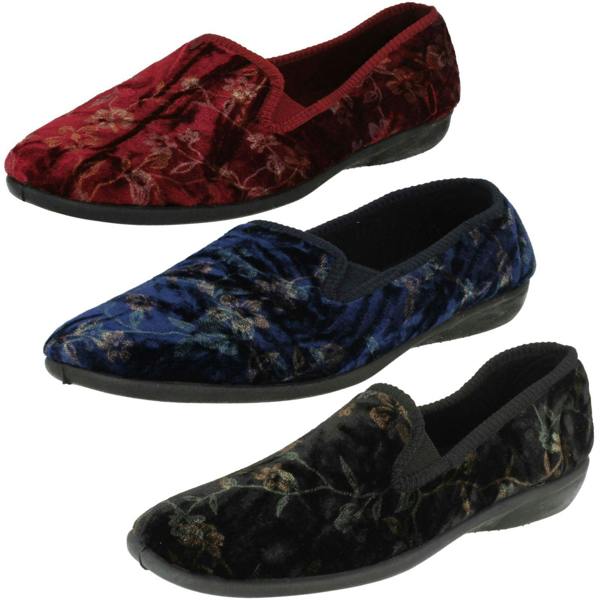 Spot On Ladies Spot On Embroided Floral Design Slippers