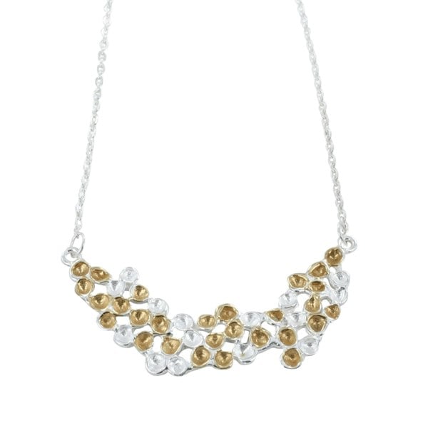 Sterling Silver and 18ct Gold Vermeil Honeycomb Design Necklace - Reeves & Reeves