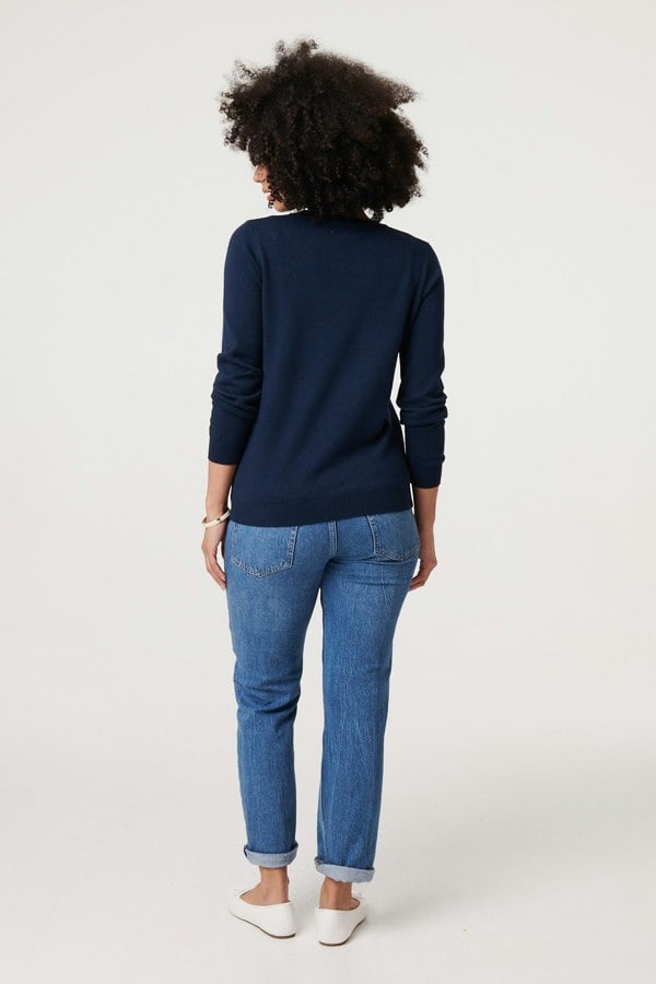 Navy | Textured  Soft Knit Long Sleeve Jumper
