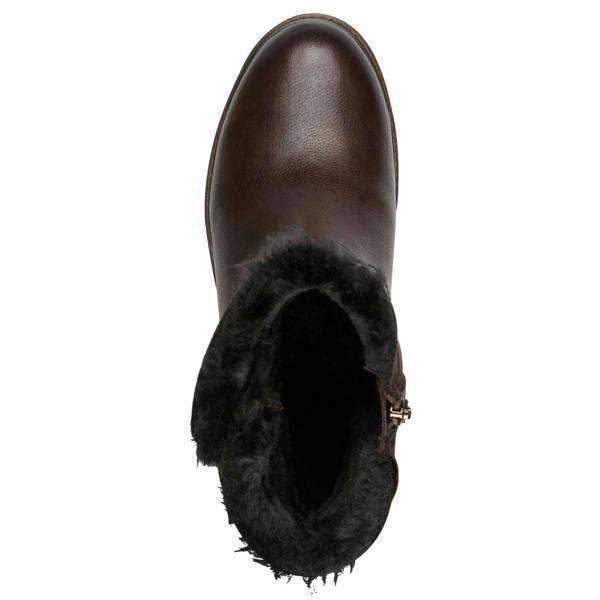 Tamaris Womens Winter Mocca Brown Leather Buckle Zip Biker Ankle Boots