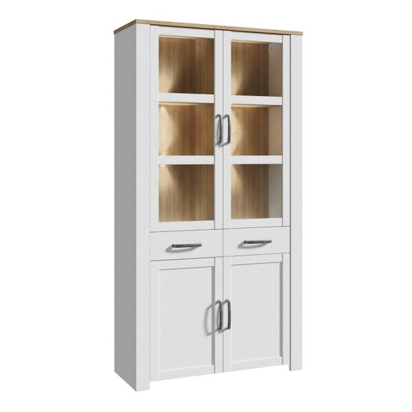 Wyld Haus Klampenborg White and Natural Oak Effect Display Cabinet 4 Door 2 Drawer