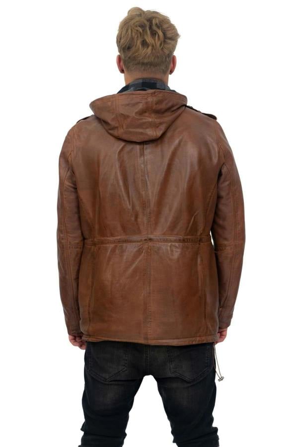Infinity Leather Mens Leather Hooded Trench Coat-Medellin