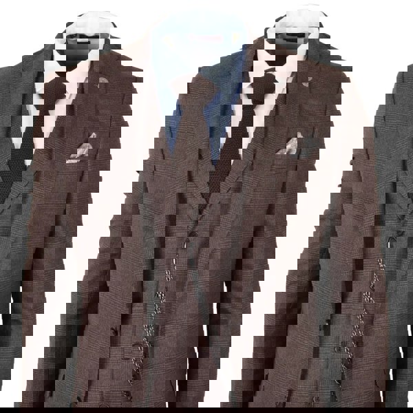 TruClothing TP-50 - Men's Brown 3 Piece Prince Of Wales Check Suit