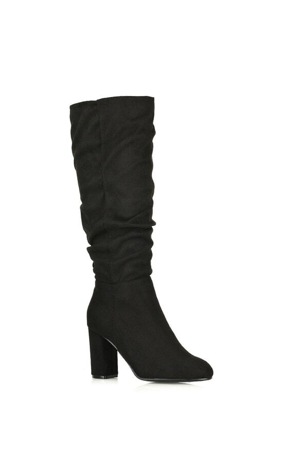XY LONDON Ruched Zip-up Block Heeled Knee Calf Boots