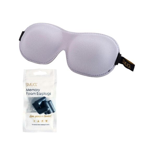 SMUG Contoured 3D Blackout Sleep Mask - Grey - Sleep Mask & Black Earplugs