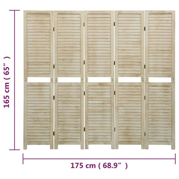 Berkfield 5-Panel Room Divider 175x165 cm Solid Wood Paulownia