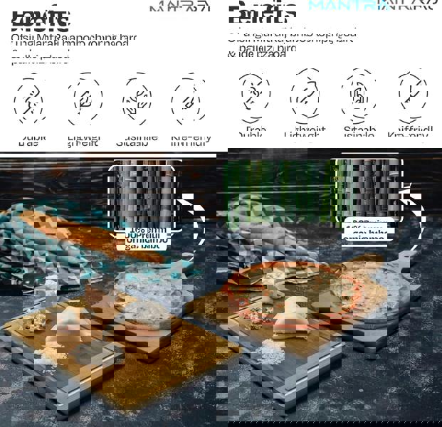 MANTRARAJ Combo Bamboo Paddle Pizza Wooden Chopping Board Multi-Purpose Cutting Board with Juice Groove