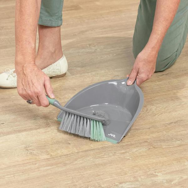 JVL Dust Pan And Brush Set / Rubber Grip - Grey