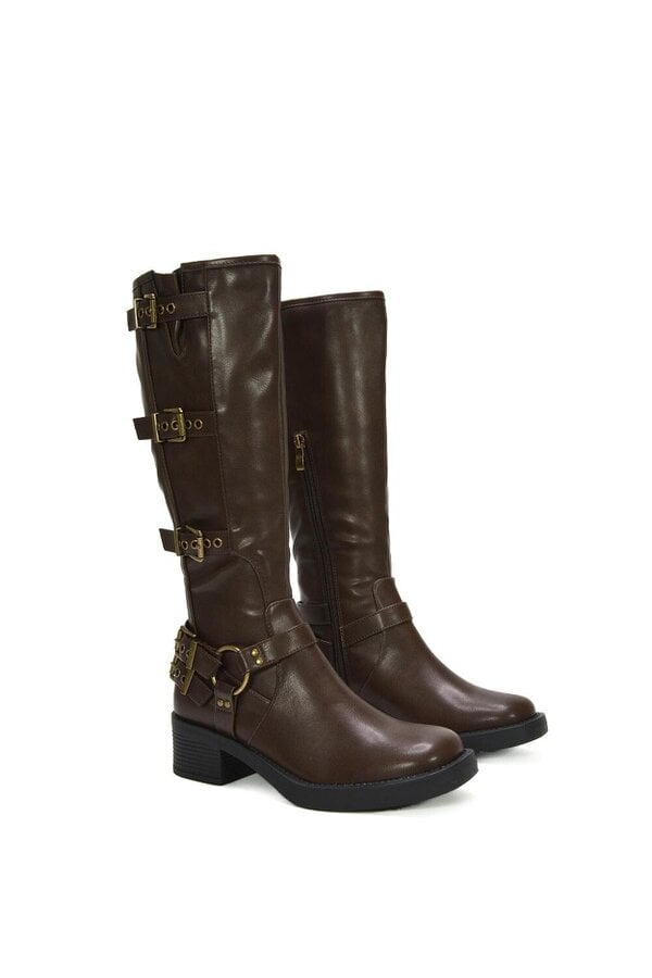 XY LONDON Harness square toe Knee High Biker Boots