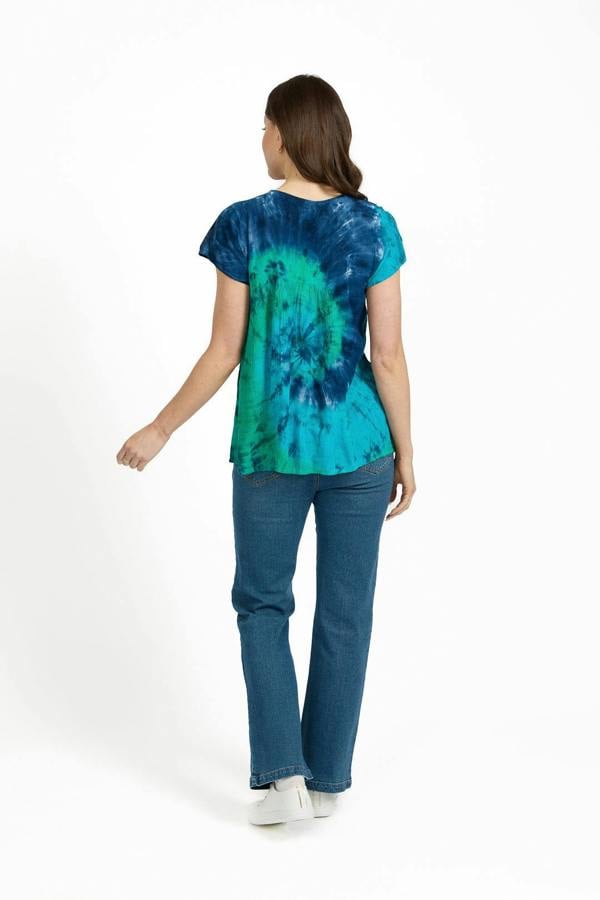 Mudflower Painted Floral Embellished Tie Dye Top