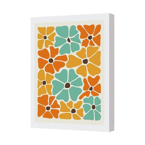 Benjamin Tate Design Colorful Floral Canvas Art Print Wall Decor With Orange Teal Yellow Flowers