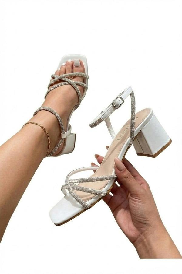 Willow Rhinestone Block Heel Sandals - White_wb