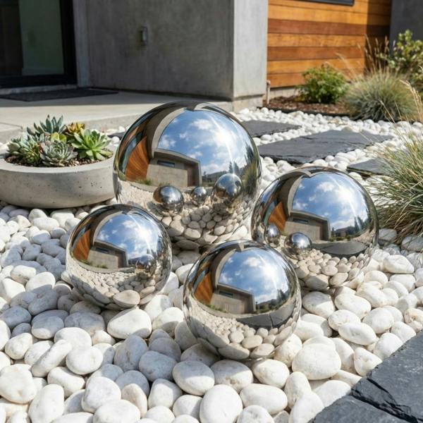 Garden Greatness 4 Pack Stainless Steel Gazing Balls Set