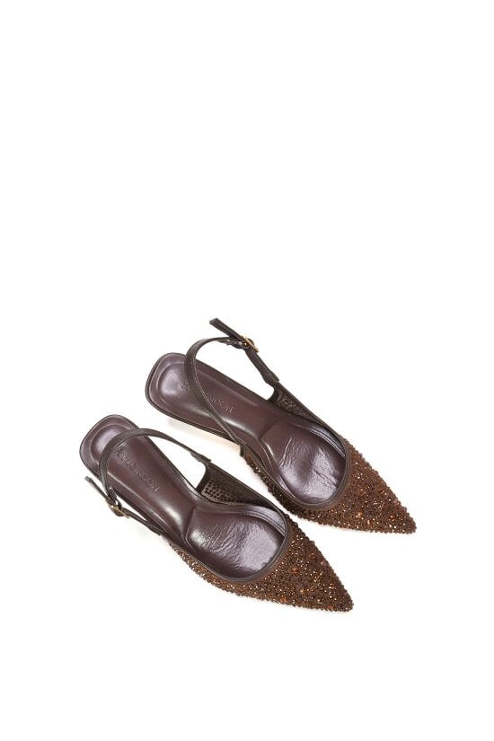 XY LONDON Diamante Slingback Court Shoes With Low Kitten Heel