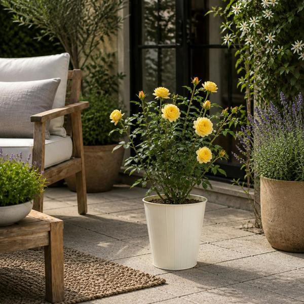 3L Yellow Patio Rose Outdoor Flowering Plant in Decorative Pot