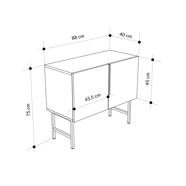 Decortie Modern Tona Console Cabinet w/Soft-Close 2 Doors Sideboard Black Metal Legs 88(W)cm