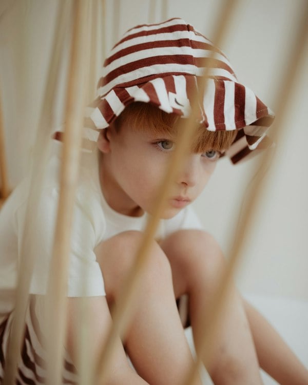 Red Horizontal Stripe Print Sun Hat - image 1