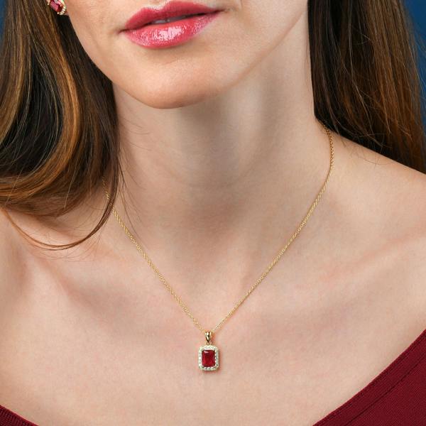 namana Gold Plated 925 Sterling Silver Red Rectangle Halo Pendant Necklace For Women