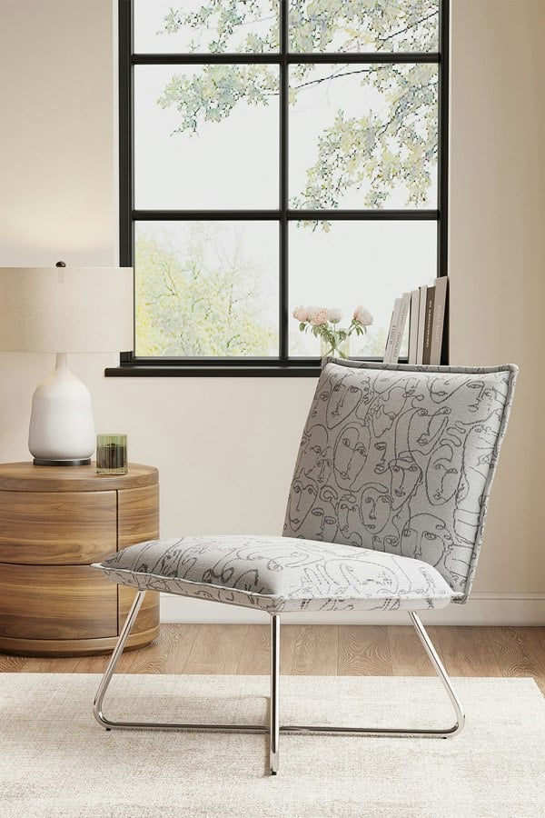 Living and Home Modern Linen Accent Chair with Metal Leg