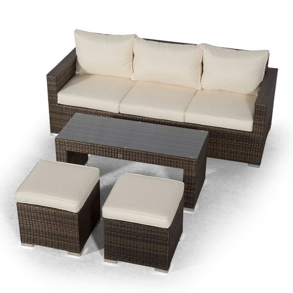 Giardino Sydney Rattan 3 Seater Sofa Set with Coffee Table and 2 Stools
