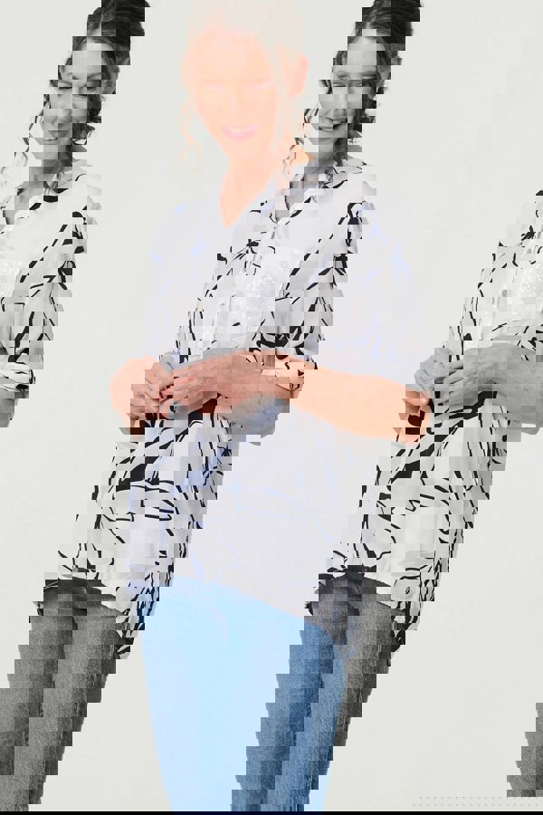 White | Floral Sequin Detail Relaxed Blouse
