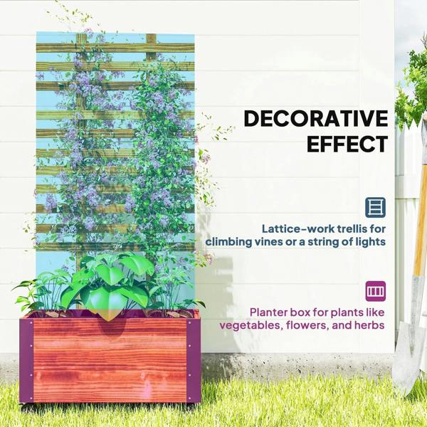 Carbonised wooden planter box with lattice trellis for climbing plants and herbs