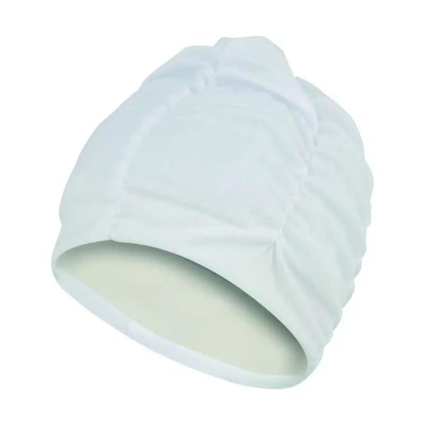 Fashy ruched fabric swim cap with pleated white chefs hat design