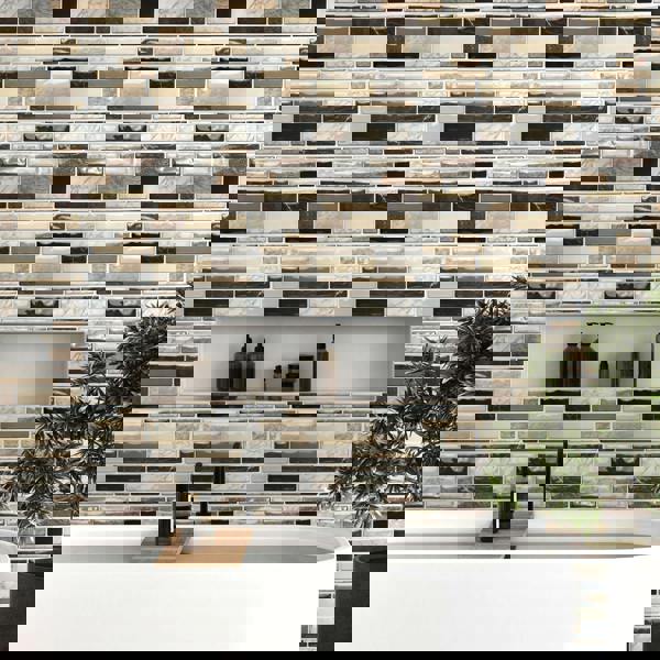 WT3D1825 - Brown Stone Glossy Mosaic 3D Tile Sticker 30.5 x 30.5cm (12 x 12 in) - 10pcs in a pack