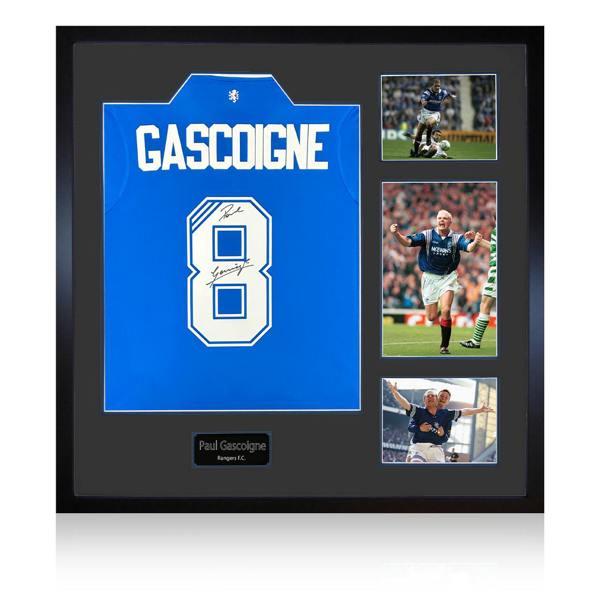 Paul Gascoigne Signed Rangers Shirt Elite Frame