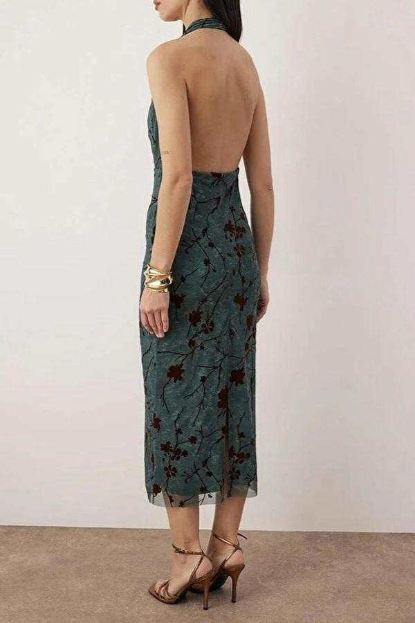 WOVCOR Floral Knit Tulle Midi Dress with Lining