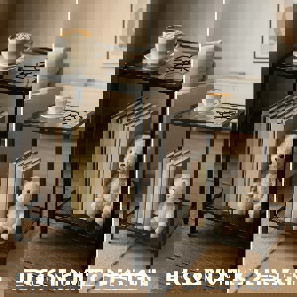 Rafaelo Mobilia 2PC Bedside Nightstand Tables With Metal Frame Black