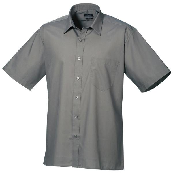 Premier Mens Short Sleeve Formal Poplin Plain Work Shirt - Dark Grey