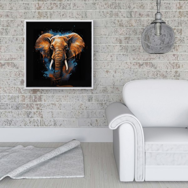 Warren Reed Splash Art Elephant Blue Framed Canvas