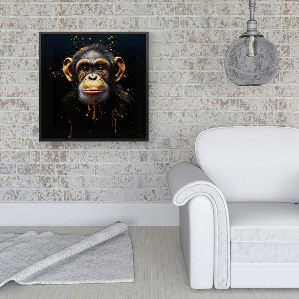 Warren Reed Splash Art Cheeky Chimp Face Framed Canvas