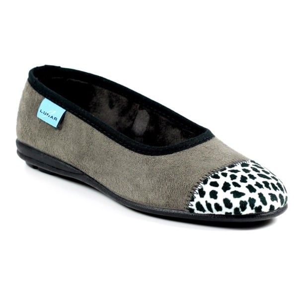 Lunar Women's Jessie Leopard Print Slippers - Grey