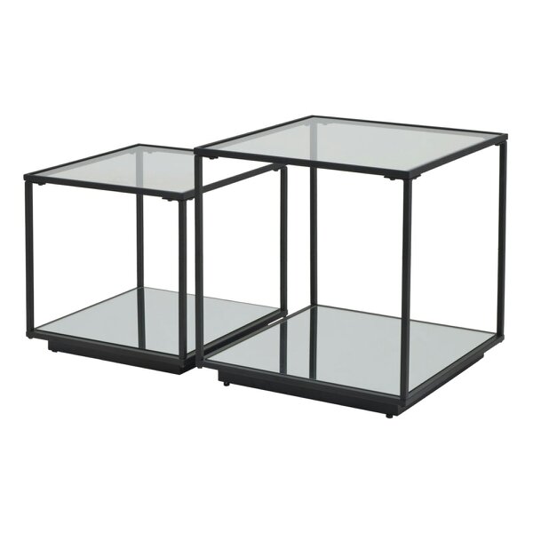 Wyld Haus Sant Antonio Set of 2 Glass and Metal Nesting Side Tables Black Metal Frame