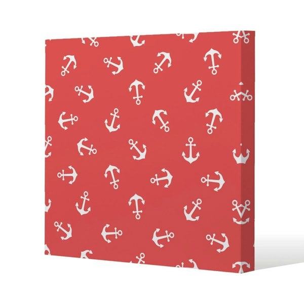 Benjamin Tate Design Anchors on Red Background Slim Style Canvas Print  50x50cm , 15mm Slim Real wood.