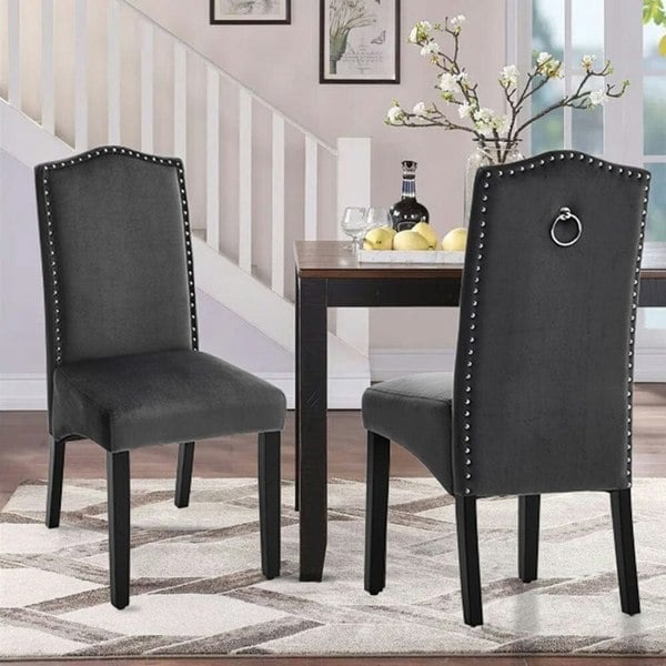 Grey Velvet High Back Dinning Chair Set of 2 Dining Chairs Living and Home