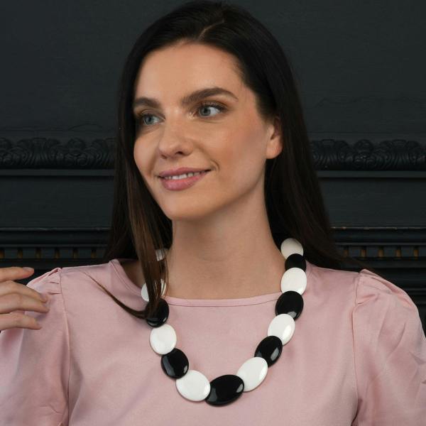 Zavana Long Black and White Chunky Statement Necklace for Women