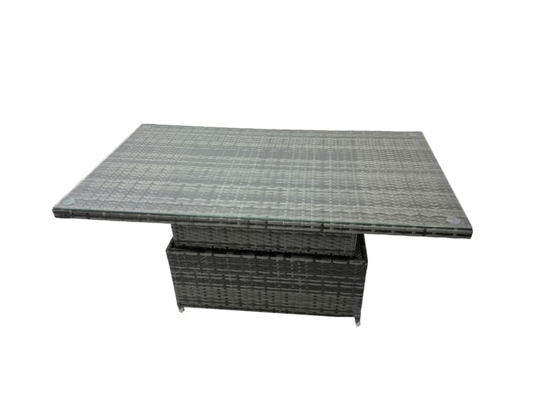 Fimous Rattan Garden Furniture Dining Set 10 seater Patio Height Adjustable Rising Lifting Table Sofa Set with 2 Big Footstool Dark Grey Mixed