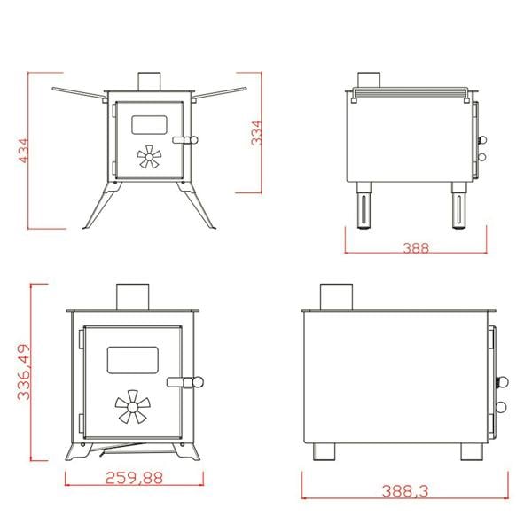 Portable wood stove heater with dimensions