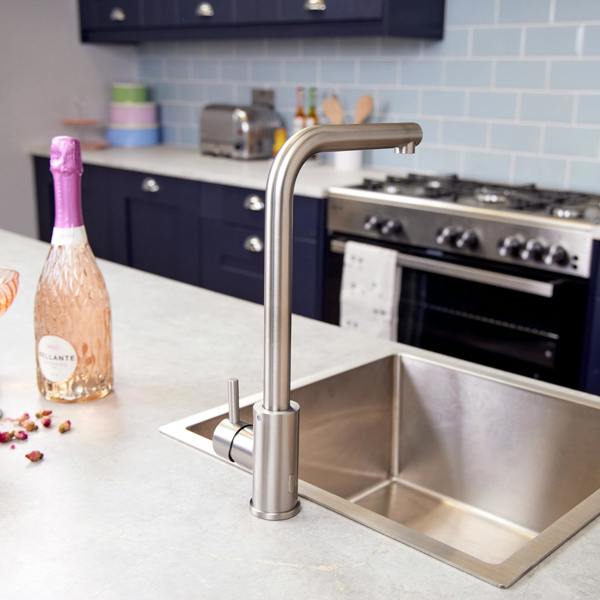 Top-Fix | Vito L Neck Style Kitchen Mixer Tap | Brushed Steel Finish