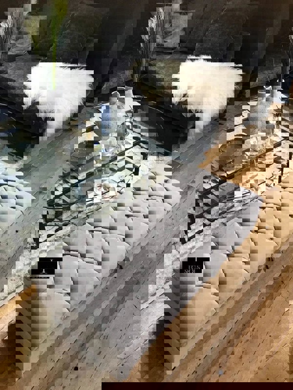 Silver Ottoman Coffee Table Storage Bench | Light Grey Chesterfield Footstool - ISTOOLS