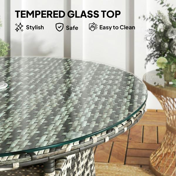 Wyld Haus Viveke Rattan Grey Outdoor Coffee Table With Tempered Glass Top And Parasol Hole