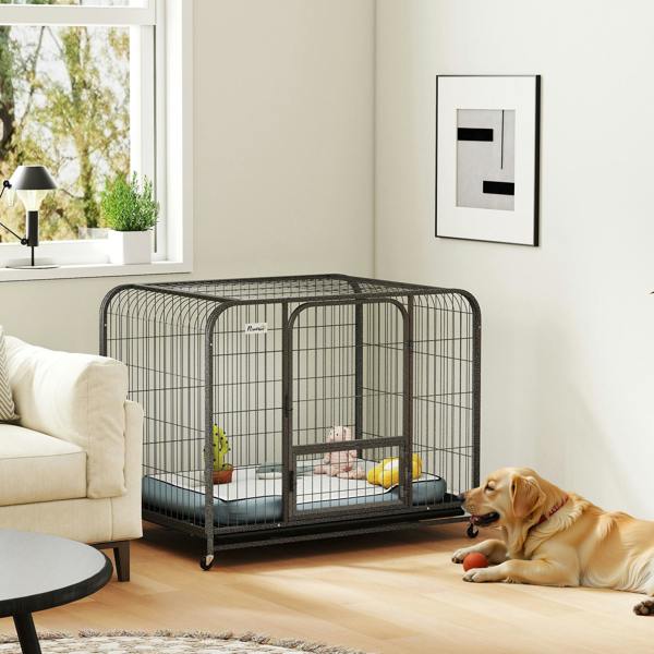 PawHut Heavy Duty Dog Crate, Large Dog Cage with Wheels and Tray - 109 x 72 x 85 cm