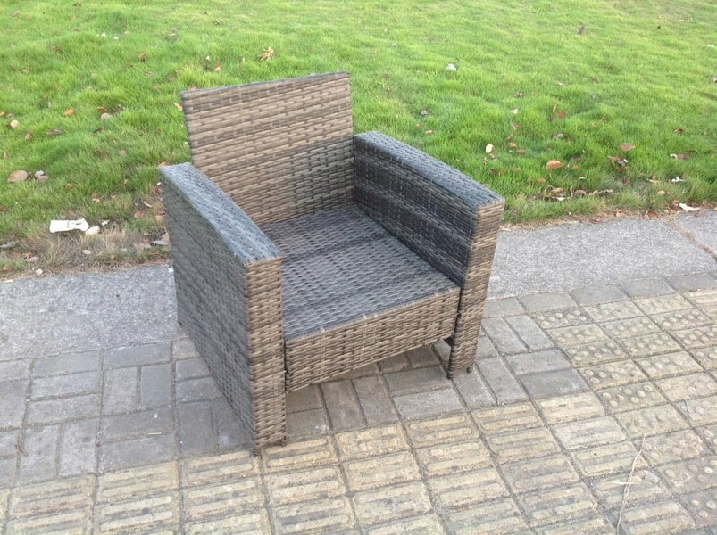 Fimous 2 PC PE Wicker High Back Rattan Garden Arm Chair Patio Outdoor Garden Furniture Accessory Dark Grey Mixed