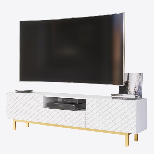 Mex Furniture Elegantly Grooved Front TV Unit 180cm with Gold Accents