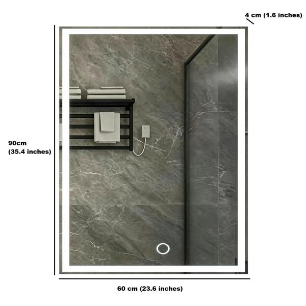 Gr8 Home LED Bathroom Mirror 60 x 90cm Anti Fog Touch Sensor Dimmable Wall Mounted Smart Mirror